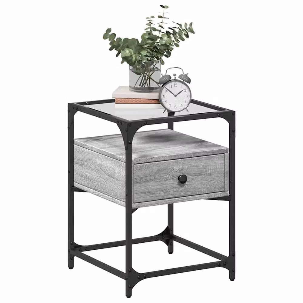 Berkfield Home Set of 2 Grey Sonoma Bedside Cabinets with Mirror Top, W/D/H: 40 x 40 x 55 cm – 3