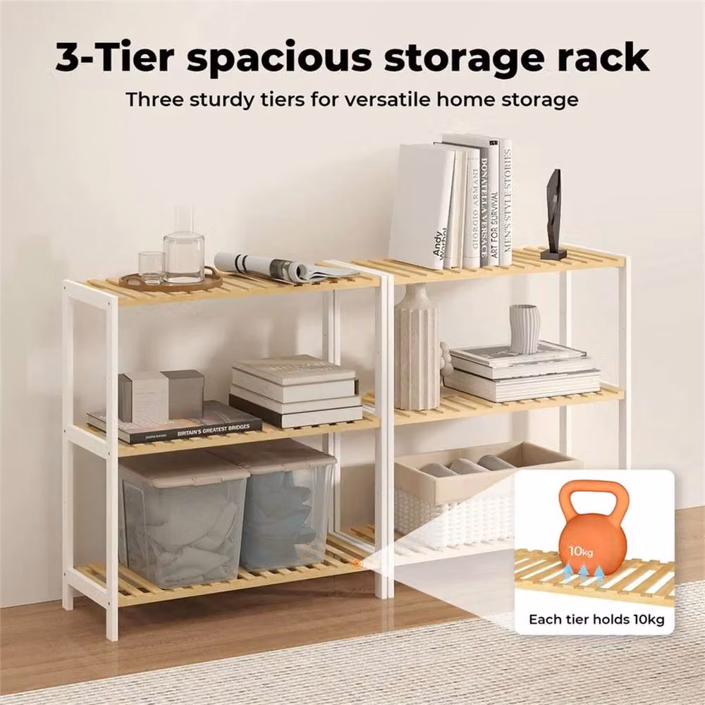 Nordara 3-Tier Adjustable Bamboo Shoe Rack Wooden Storage Organiser Stand in White, W: 100 cm, D: 60 cm – 2
