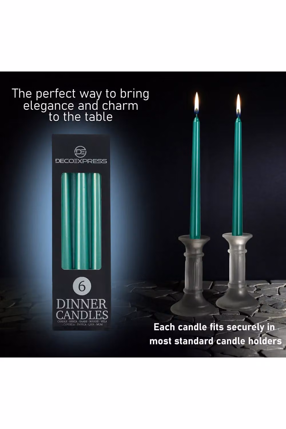 Deco Express Set of 6 Classic Unscented Taper Candles in Green – 8