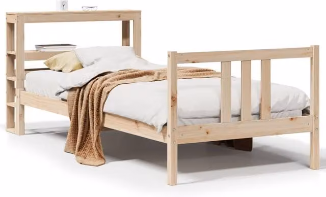 Berkfield Home Small Single Bed Frame with Headboard in Natural Solid Pine Wood, W/D/H: 75 x 190 cm