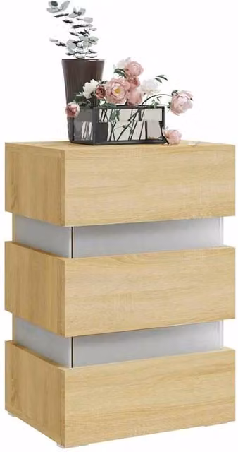 Berkfield Home LED Bedside Cabinet in Light Oak, W/D/H: 45 x 35 x 67 cm