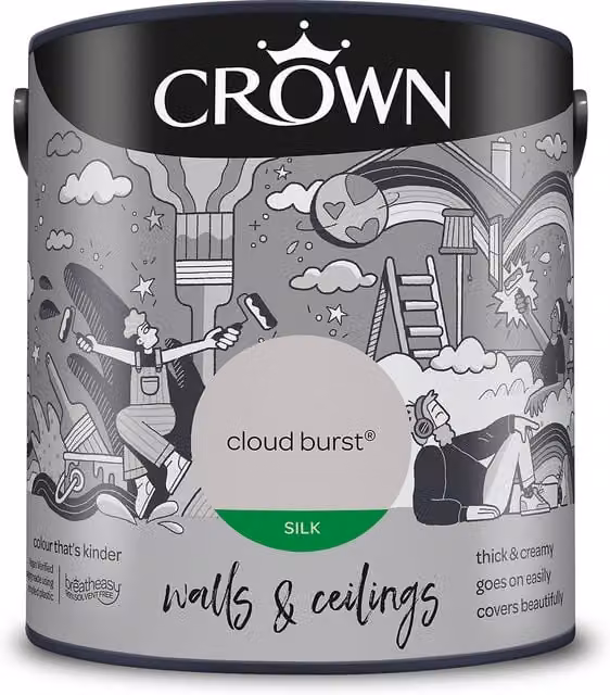 Crown Walls and Ceilings Silk Emulsion in Grey, 2.5l