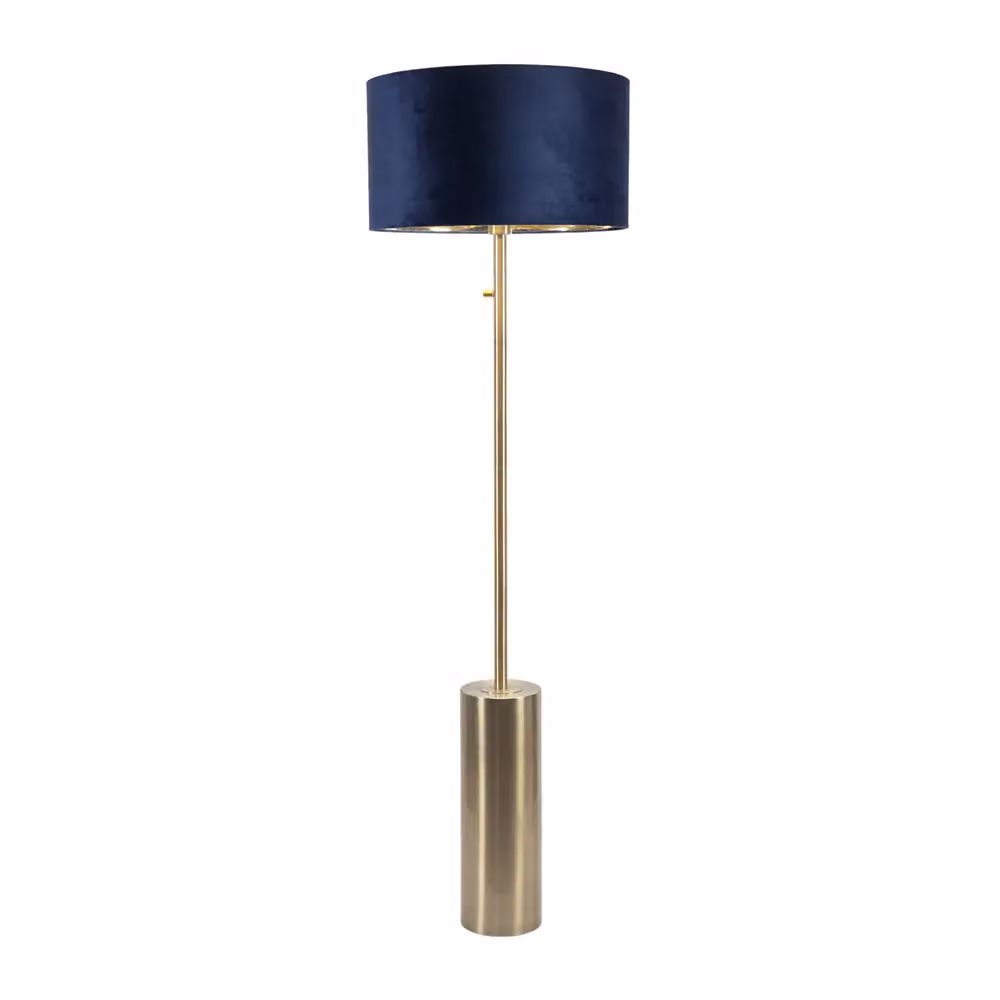 ValueLights Lexy Dimmable Floor Lamp with Gold Brass Metal Base and Dark Navy Velvet Drum Shade including Bulb – 2