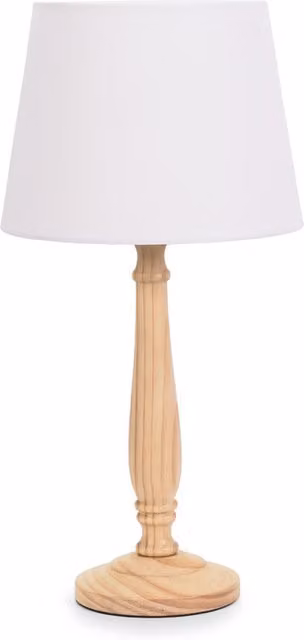ValueLights Victoria Wood Table Lamp with White Fabric Tapered Shade
