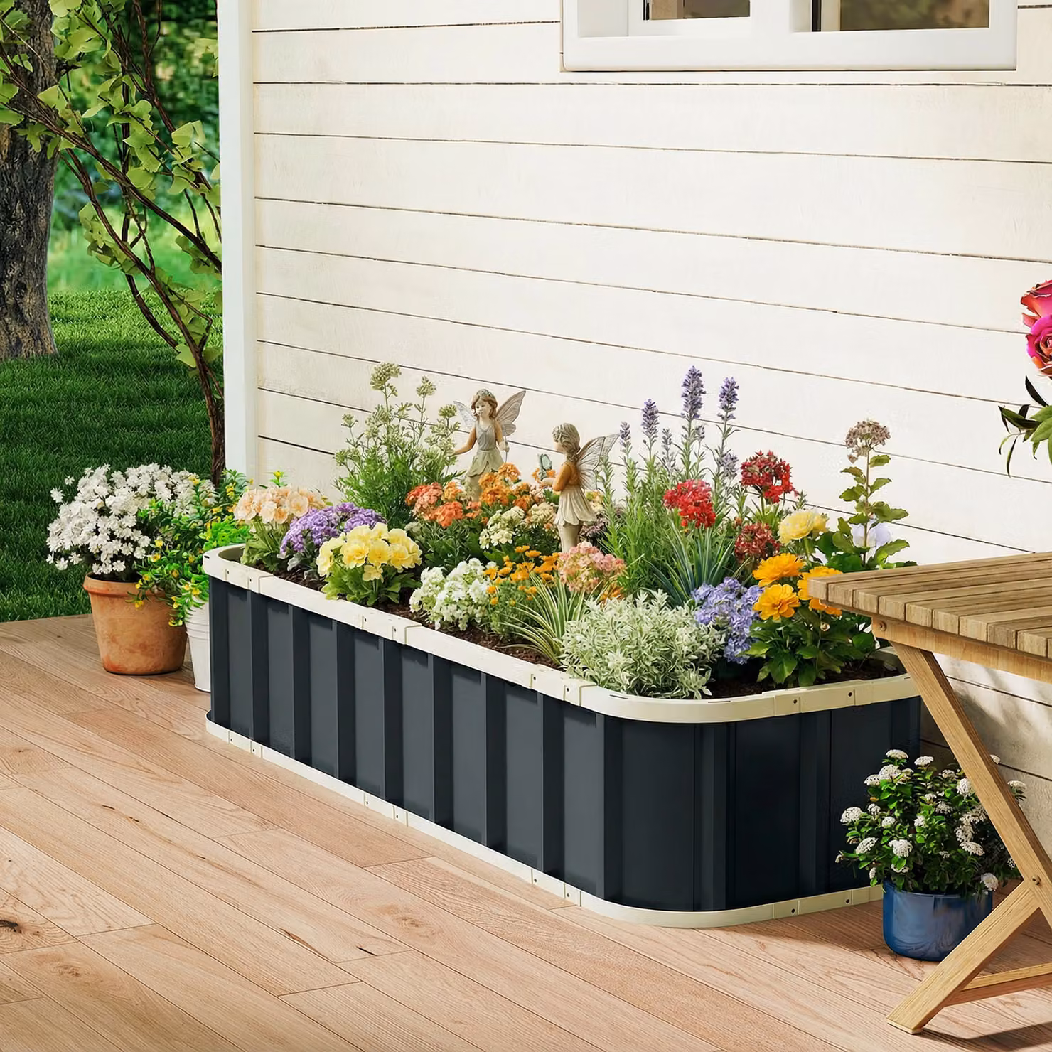Outsunny Galvanised Steel Raised Garden Bed in Dark Grey, W: 152.4 cm, D: 60.96 cm, H: 30.48 cm – 9