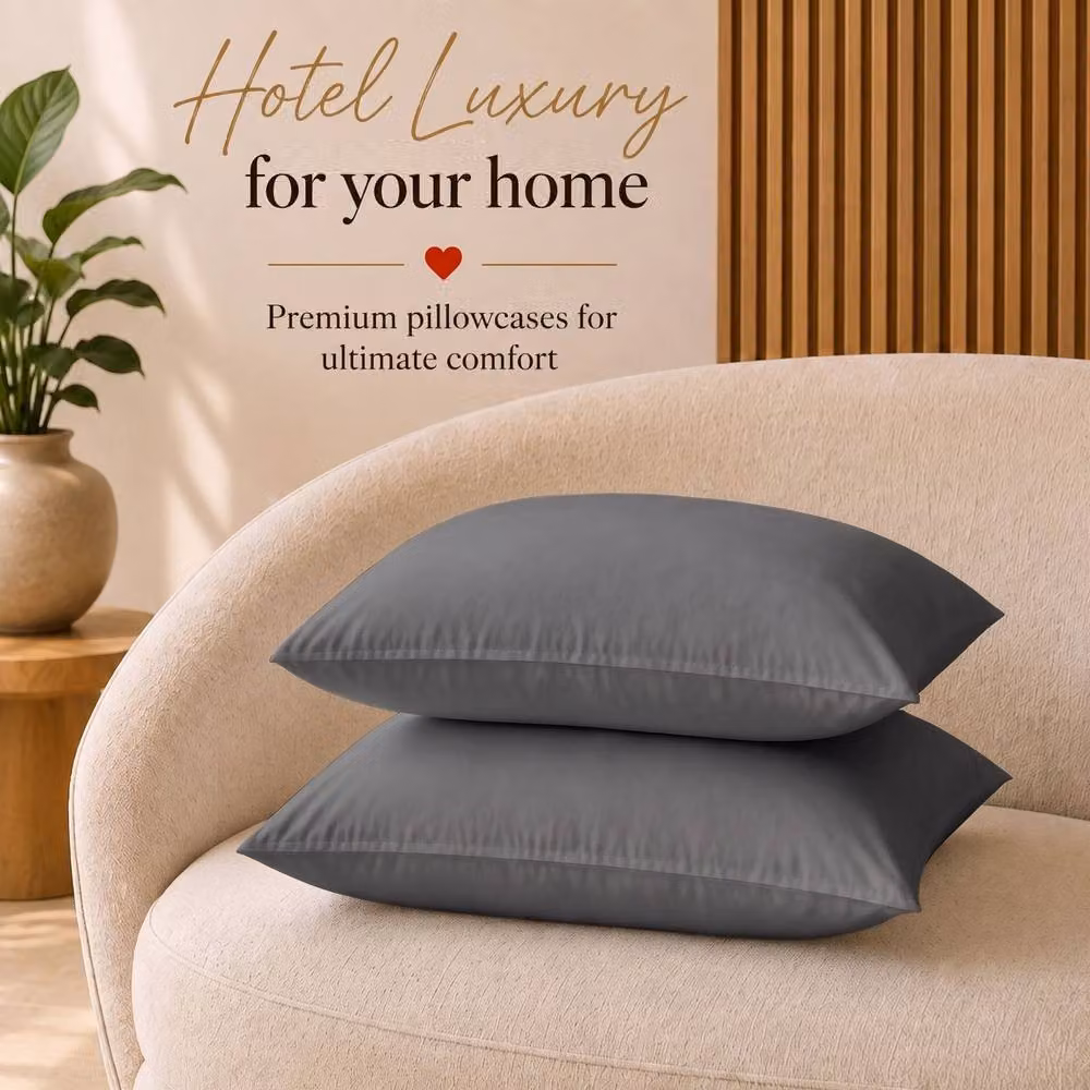 Pamposh 6 Pack Egyptian Cotton Mako Satin Pillowcases, 400 Thread Count, Charcoal Grey, Envelope Closure – 5
