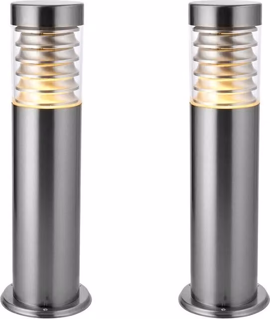 Loops 2 Pack Silver Stainless Steel Outdoor IP44 Bollard Lights for Garden and Terrace – 1