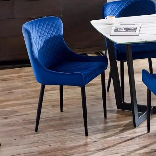 Julian Bowen Luxe Set of 2 Velvet Upholstered Dining Chairs in Blue and Black – 1