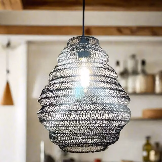 CGC Lighting Casablanca Moroccan Metal Mesh Ceiling Pendant Light, Black – 1