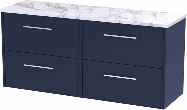 Balterley Modern Wall Hung 4 Drawer Bathroom Vanity Unit in Matt Blue, W/D/H: 120.0 x 39.0 x 56.1 cm
