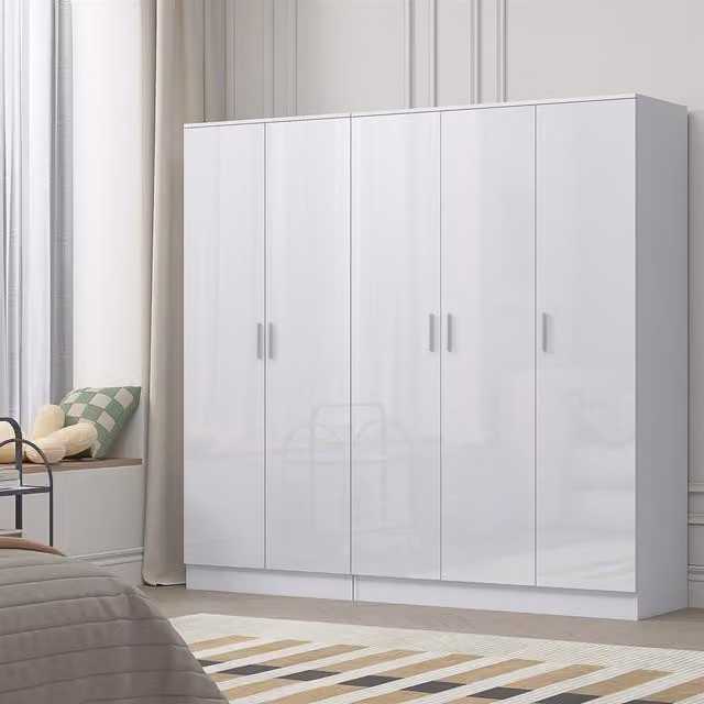 REFLECT Gloss Wardrobe Bundle with 3-Door and 2-Door Plain Designs in White Gloss and Matt White