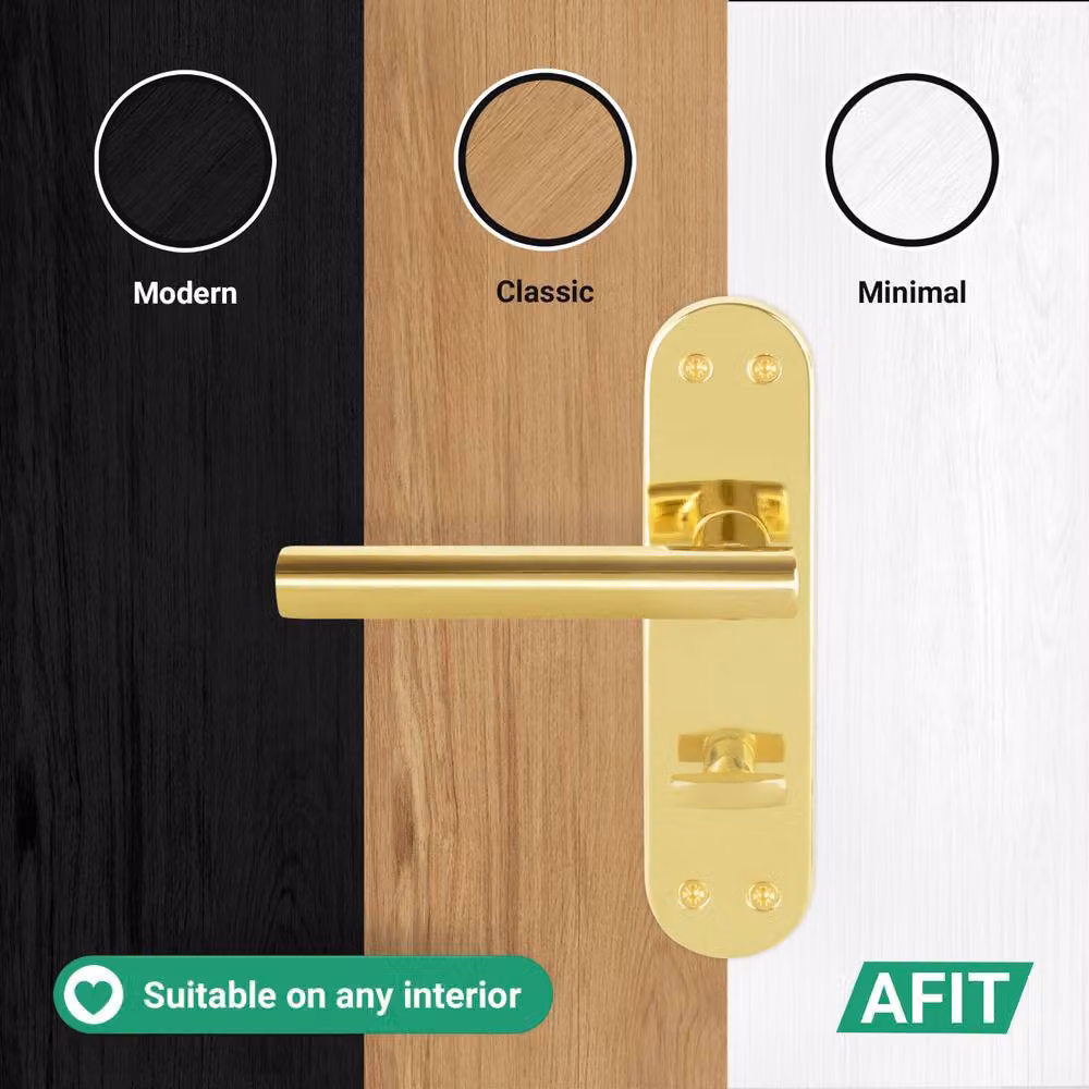 AFIT T-Bar Polished Brass Bathroom Backplate Lock and 80mm Hinges Set in Gold, W/D/H: 15 x 15 cm – 4