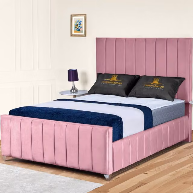 UK Bed Furniture Milano Pink Velvet Upholstered Gas Lift Ottoman Storage Bed with 48 Inch Headboard, Size: 180 x 200 cm