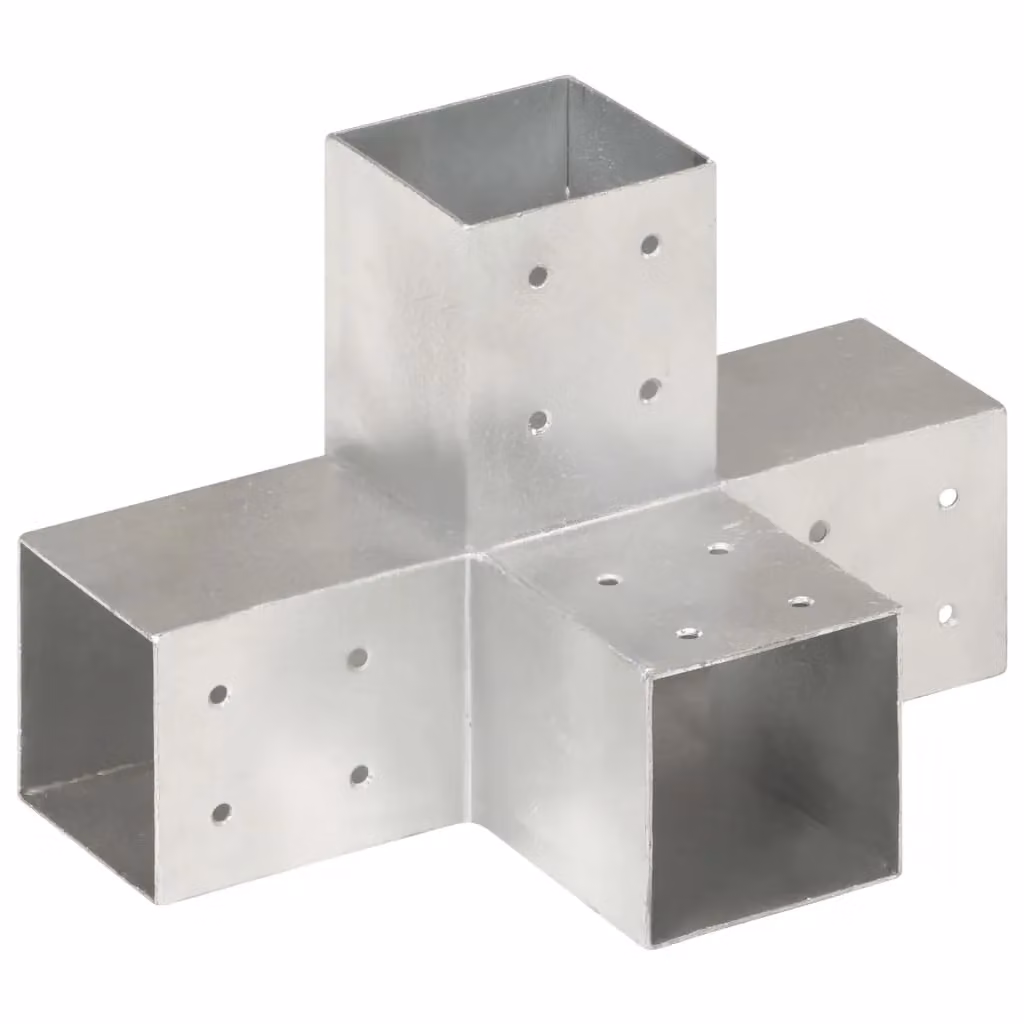 Berkfield Home X Shape Post Connectors, 4 Pack, Galvanised Metal, Silver, 81 x 81 mm – 2
