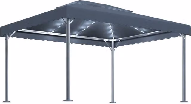 Berkfield Home Anthracite Aluminium Gazebo with LED String Lights, W: 400 cm, D: 300 cm – 1