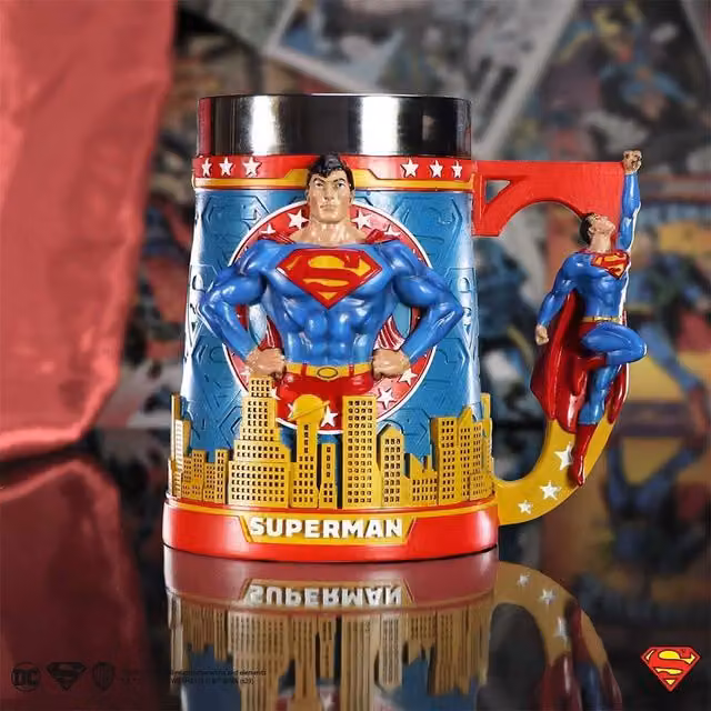Nemesis Now Superman Man of Steel Multicolour Resin and Stainless Steel Tankard Mug, Height: 15.5 cm