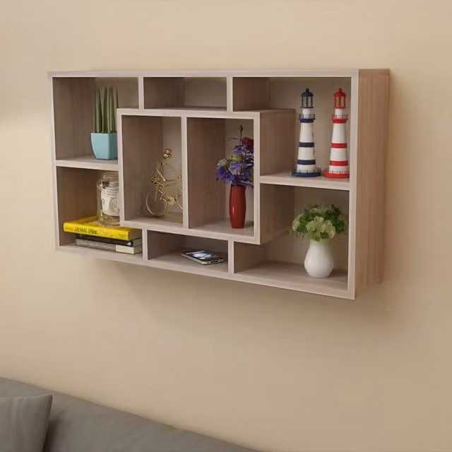 Berkfield Home Floating Wall Display Shelf with 8 Compartments in Brown Oak Colour – 1