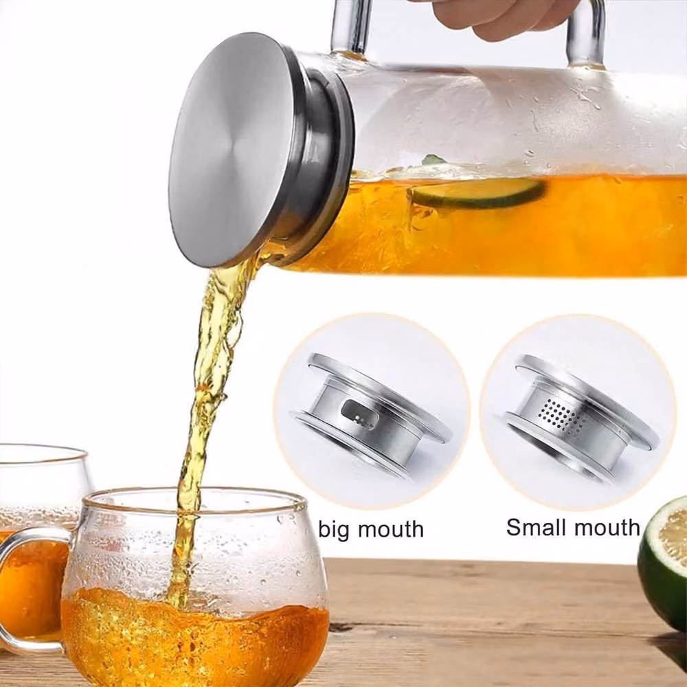 PAWNORA Glass Juice Beverage Bottle Pitcher Carafe with Lid, 1.5 l, Clear – 2
