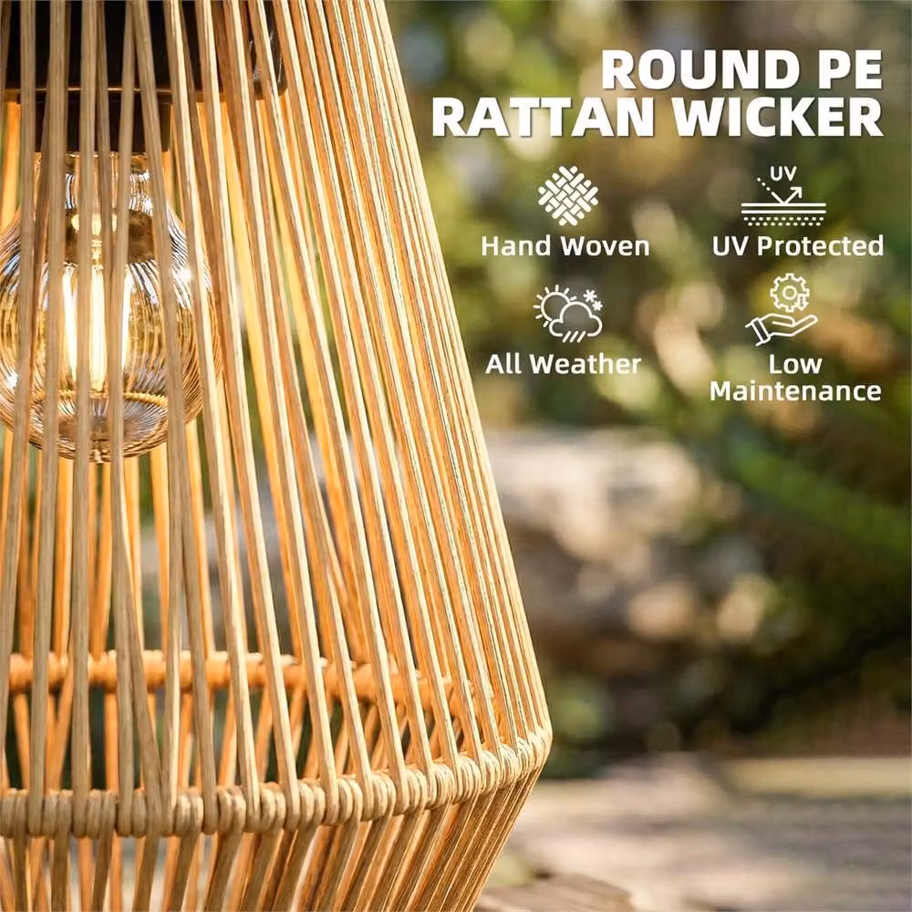 Havendro Set of 2 Brown Rattan and Metal Solar Hanging Garden Lanterns with Warm White Light – 4