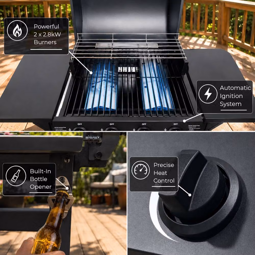 Neo 2 Burner Stainless Steel Gas BBQ Grill with Warming Rack and Cart in Black, W/D/H: 103 x 100 x 103 cm – 2