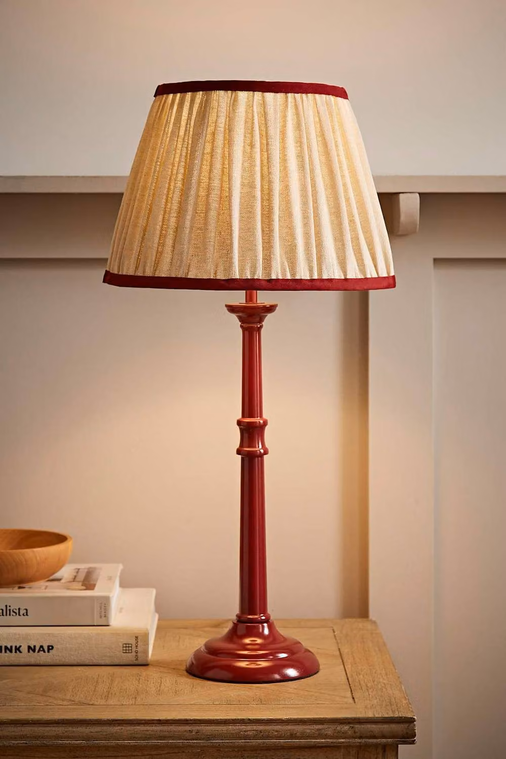 ValueLights Clara Candlestick Table Lamp with Fabric Pleated Shade and Bulb in Red or Black – 2