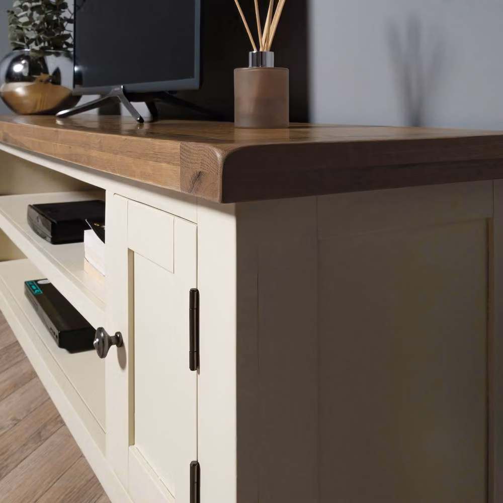 Elm Home And Garden Rustic Painted White and Beige Large Wide Screen TV Media Unit – 5