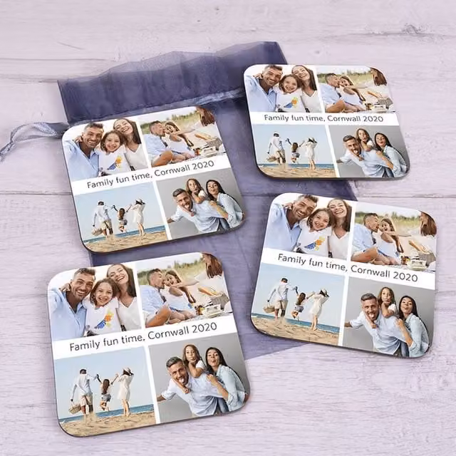 Uniqueful Personalised Set of 4 Square Coasters with Four Photo Uploads in Multicolour