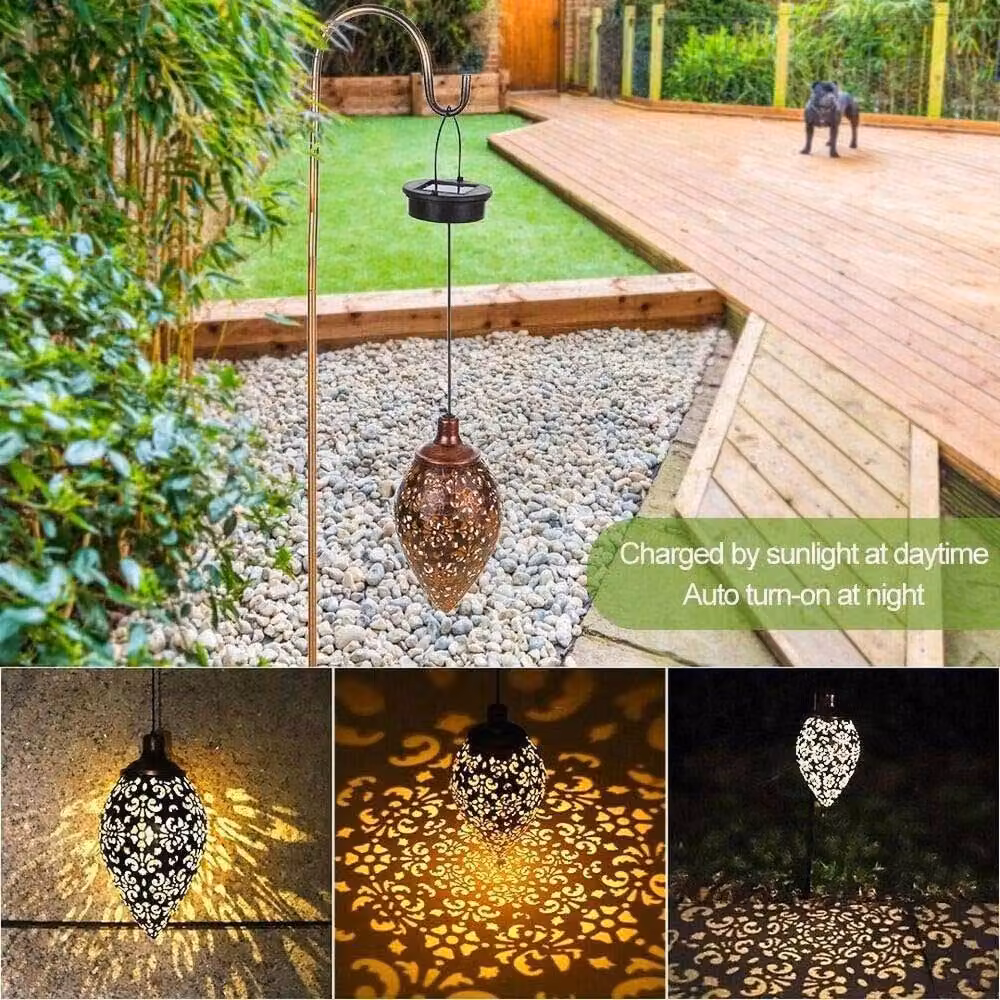 Kelvenix Set of 2 Solar Hanging Garden Lantern Lights in Bronze Metal with Warm White Light – 4