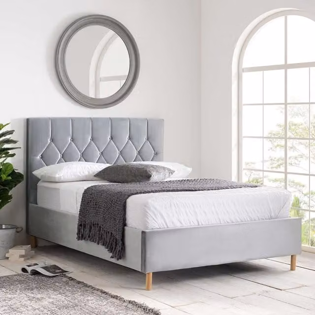 Birlea Loxley Upholstered Velvet Bed in Grey, W/D/H: 120 x 200 cm – 1