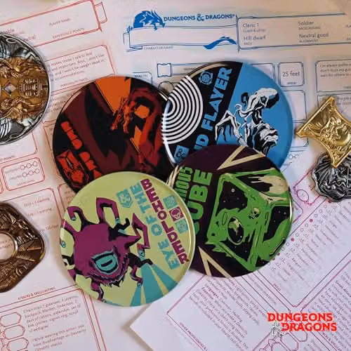 FaNaTtik Dungeons & Dragons Monsters Set of 4 Round Printed Metal and Cork Non-Slip Coasters in Multicolour – 6