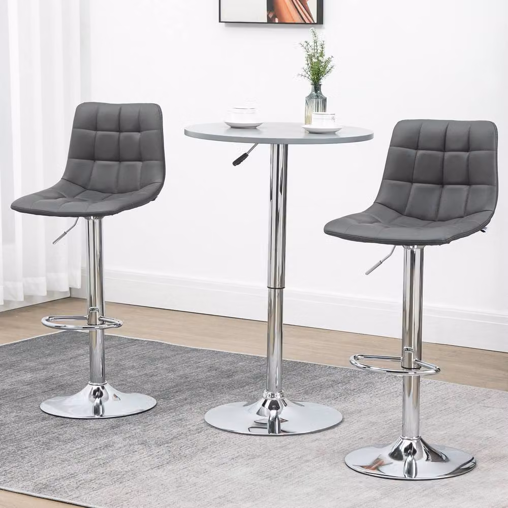 ERGOVEXA Set of 2 Tufted PU Leather Swivel Bar Stools in Grey – 3