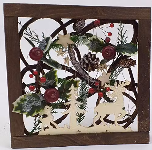 Shatchi 3D Nordic Christmas Scene Tabletop Decoration with LED Lights, Brown, Wood, 30 cm – 3