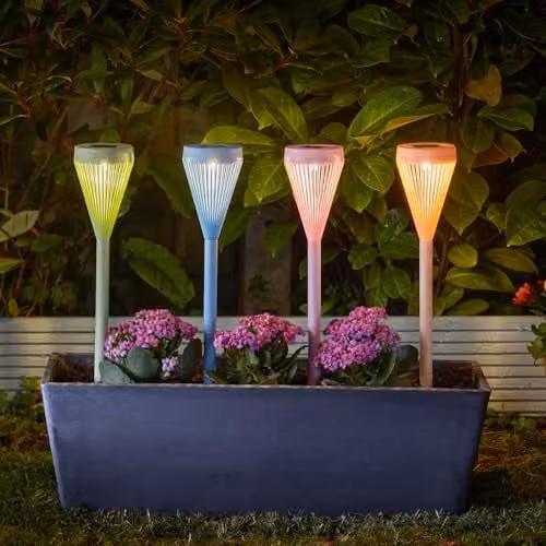 mysmartbuy Set of 4 Solar Powered LED Garden Stake Lights in Blue and Green, Height: 43 cm – 1