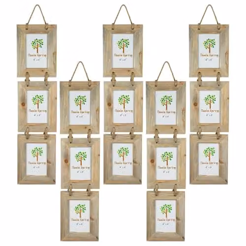 Nicola Spring Pack of 5 Rustic Wooden Hanging 3-Photo Frames in Brown, Fits 10 x 15 cm Photos – 2