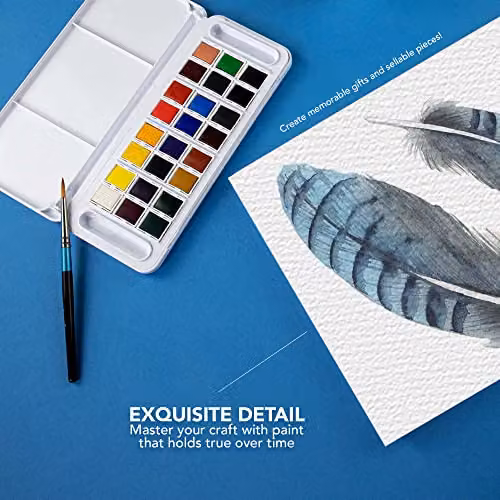 Daler-Rowney Aquafine Watercolour Travel Half Pan Paint Set with 24 Assorted Colours and Watercolour Brush – 2