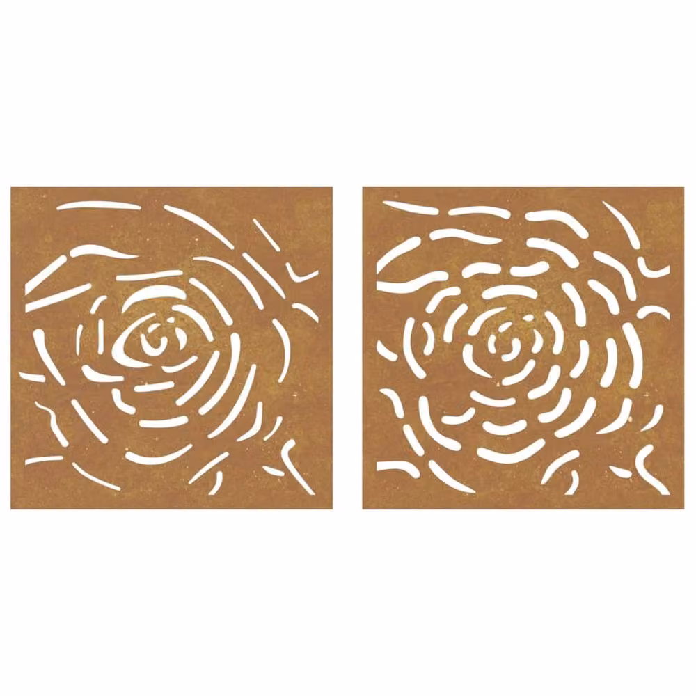 Berkfield Home Set of 2 Brown Corten Steel Floral Rose Wall Decorations, W/H: 55 x 55 cm – 3