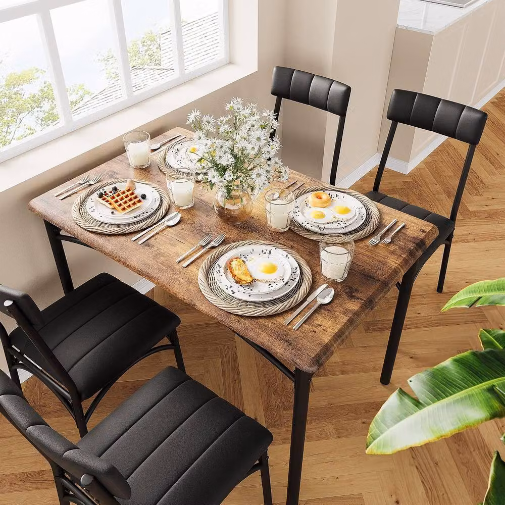London Boutique 5-Piece Rectangular Dining Table Set with 4 Upholstered Chairs in Multicolour – 5