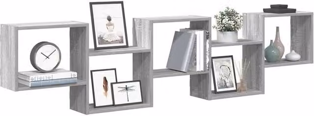 Berkfield Home Wall Mounted Cube Shelf with 5 Compartments in Grey Sonoma Engineered Wood