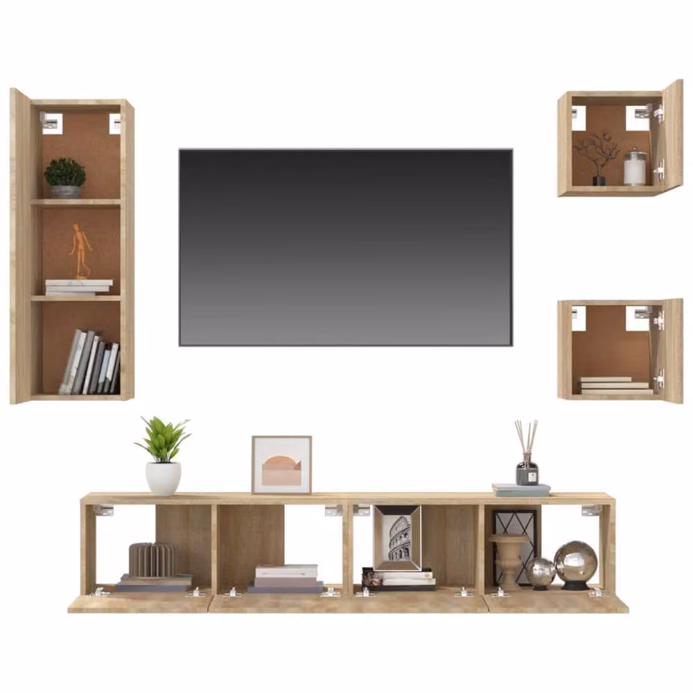 Berkfield Home 5 Piece Sonoma Oak TV Cabinet Set in Light Oak – 2