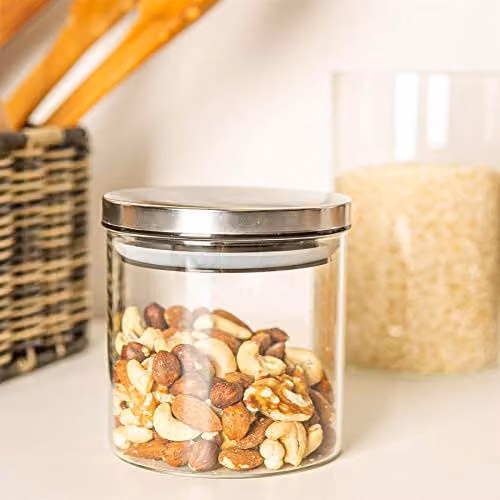 Argon Tableware Scandi Airtight Glass Storage Jar with Metal Lid, 550ml, Silver and Transparent – 2