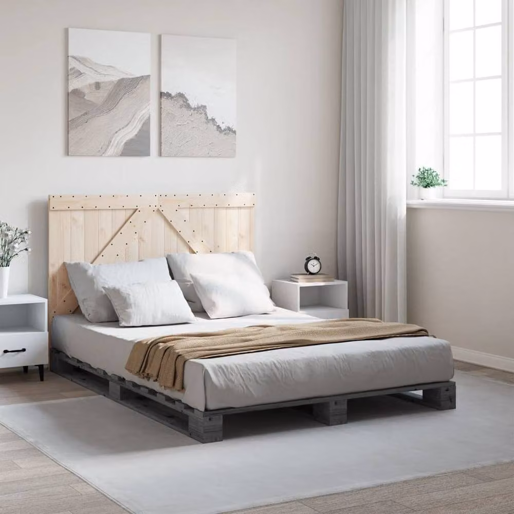 Berkfield Home Beautiful Bed Frame in Grey Solid Pine, W: 140 cm, D: 200 cm, H: 104 cm – 2