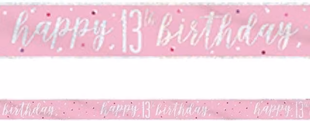 KDMD Pink and Silver Foil Happy 13th Birthday Banner