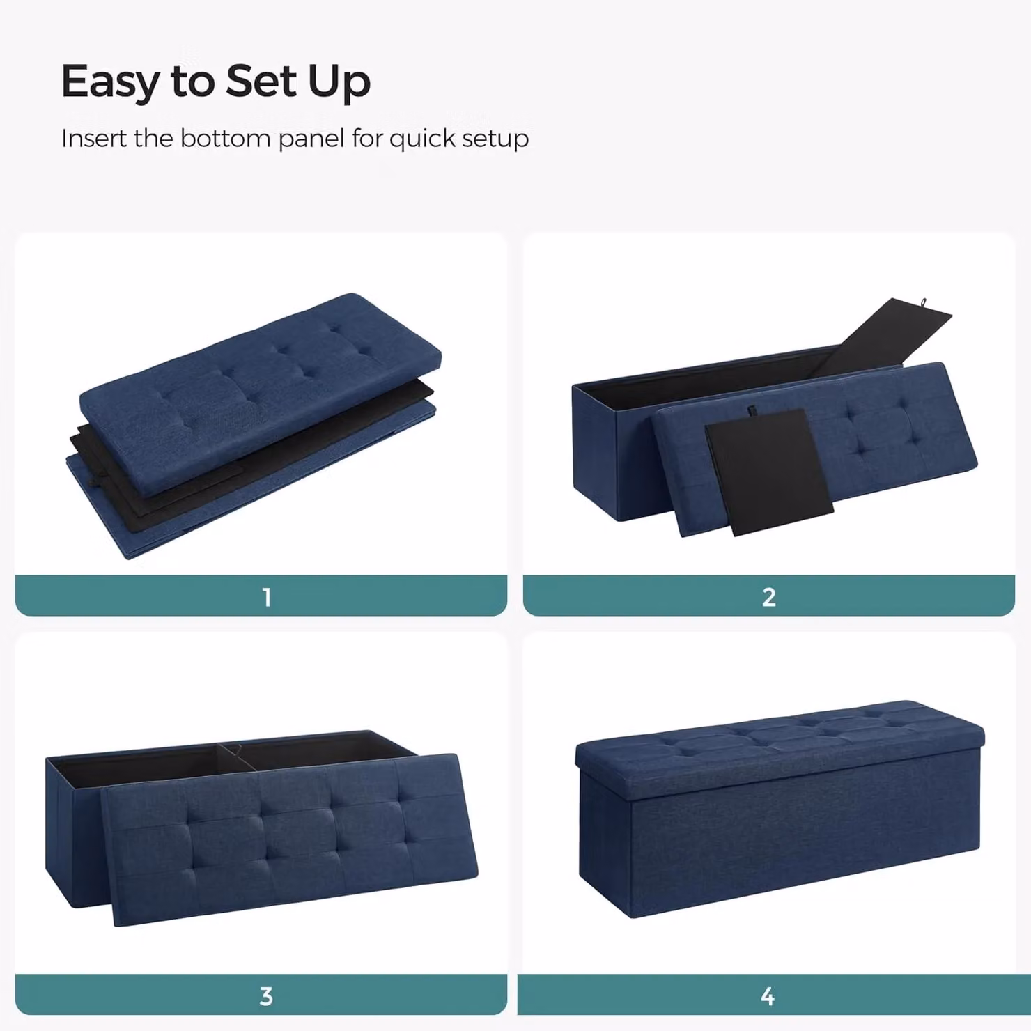 SONGMICS Large Storage Ottoman Bench and Folding Foot Rest in Midnight Blue – 6
