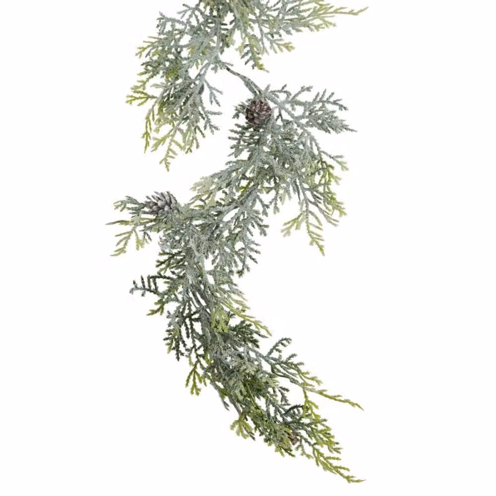 Lemon Pavilion White Frosted Pine Garland with Pinecones, W12 x D12 x H180 cm – 1