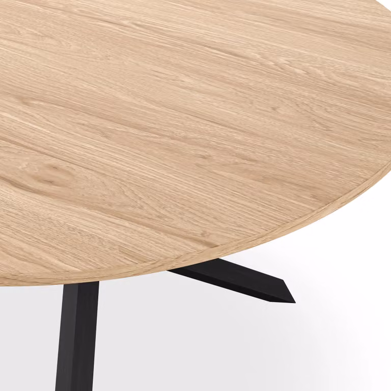 More4Homes Malvern Round Dining Table and Set of 4 Nova Blue Velvet Chairs with Oak Top and Black Legs