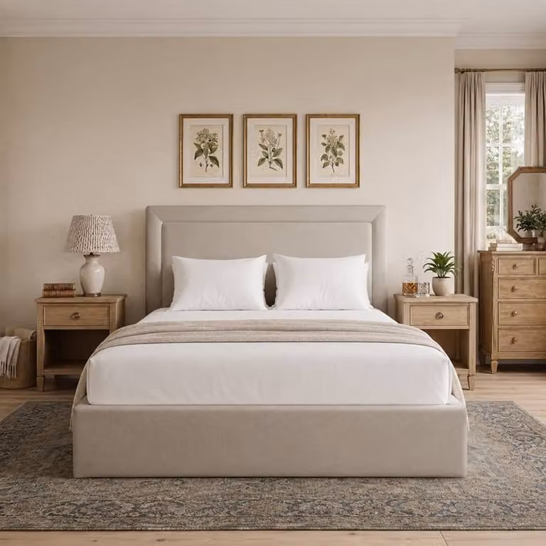 Desire Deco Janessa Ottoman Storage Bed Frame in Light Beige, Super King, 200 x 200 cm