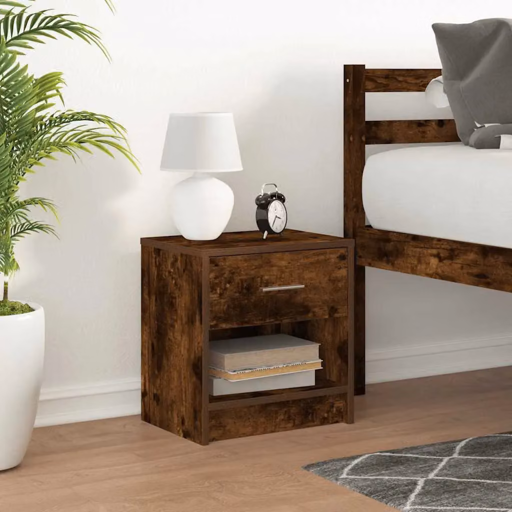 Berkfield Home Bedside Cabinet with Drawer in Smoked Oak Brown, W/D/H: 39 x 28 x 41 cm – 3