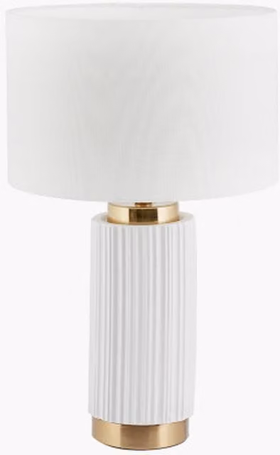 Pacific Lifestyle Textured Ceramic Table Lamp with Ribbed Pattern and Gold Detail in White