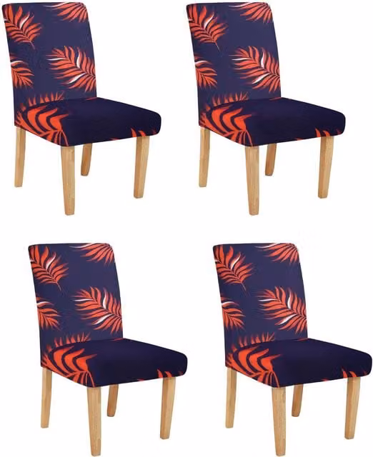 Roseley Blue and Multicolour Pattern 11/4 Stretch Elastic Dining Chair Covers, Set of 4