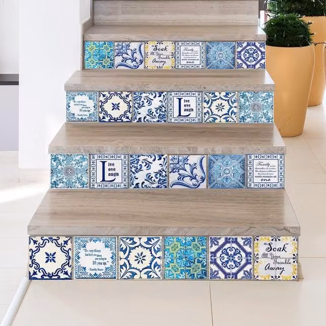 Walplus Wall Tile Stickers in Blue, Green and Yellow, 24 Pack, W/D/H: 15 x 15 x 15 cm